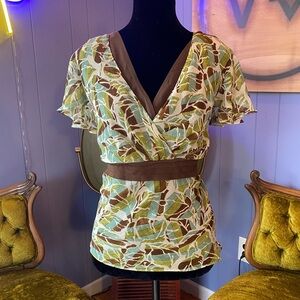 Vintage Y2K Lane Bryant Leaf Print Fairycore Wrap Top Size XL